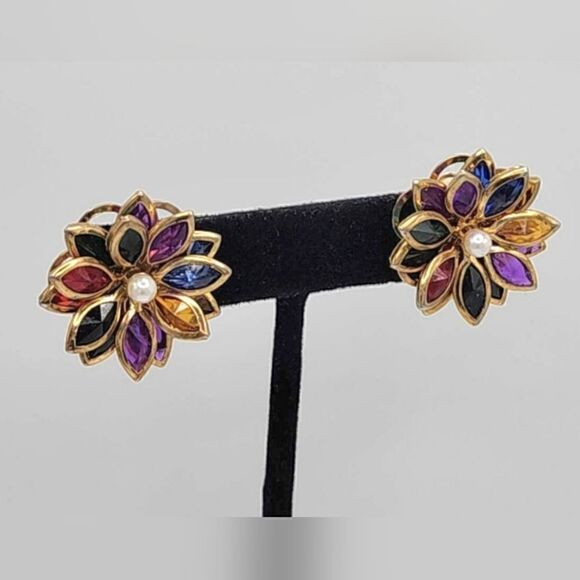 Vintage Gold Bezel set Gold crystal Demi Parure earrings necklace Set - Picture 13 of 15